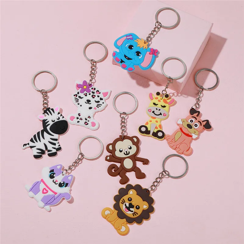 PVC Cartoon Animal Keychain Jungle Animals Keyring Panda Sloth Peacock Alpaca Shape Key Ring Holder Charm Cute Trinket Fashion Bag Pendant INS