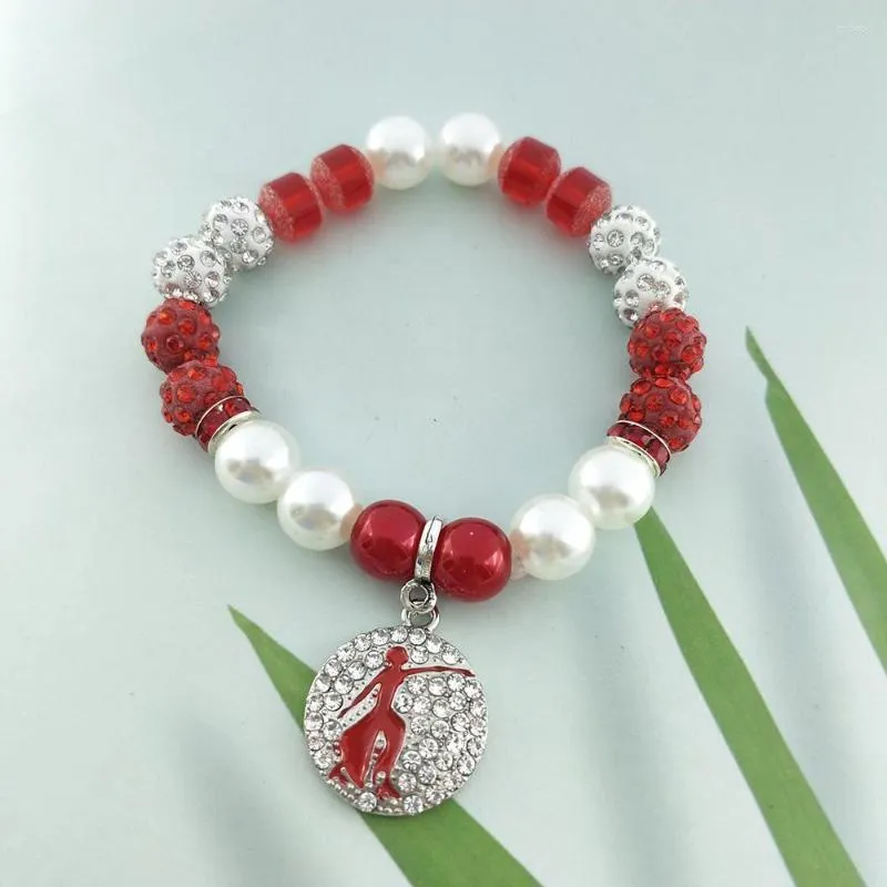 Strand University Greek Alphabet Association Red Fellowship Beautiful Girl Pendentif Imitation Pearl Bracelet