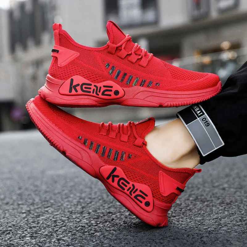 Kene Running Shoes Mens Breattable Mesh Sneakers Youth Casual Trainers Black Grey Red Big Size 39-47