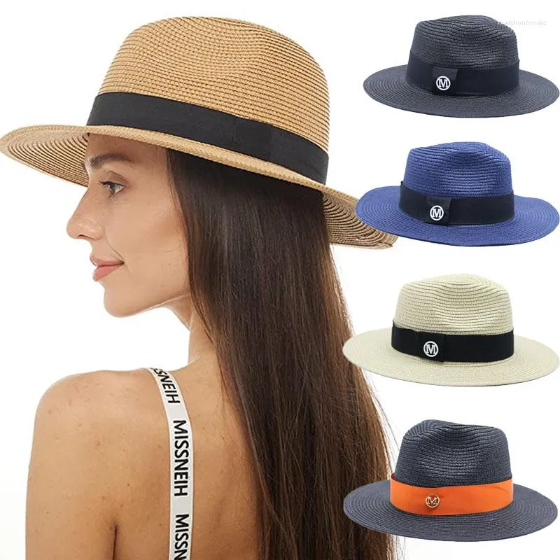 Berets Designer szeroko Brim Beach Sun Hat Natural Panama Kobiety Summer Miękki kształt Fedora Travel UPF50 UV Słoma