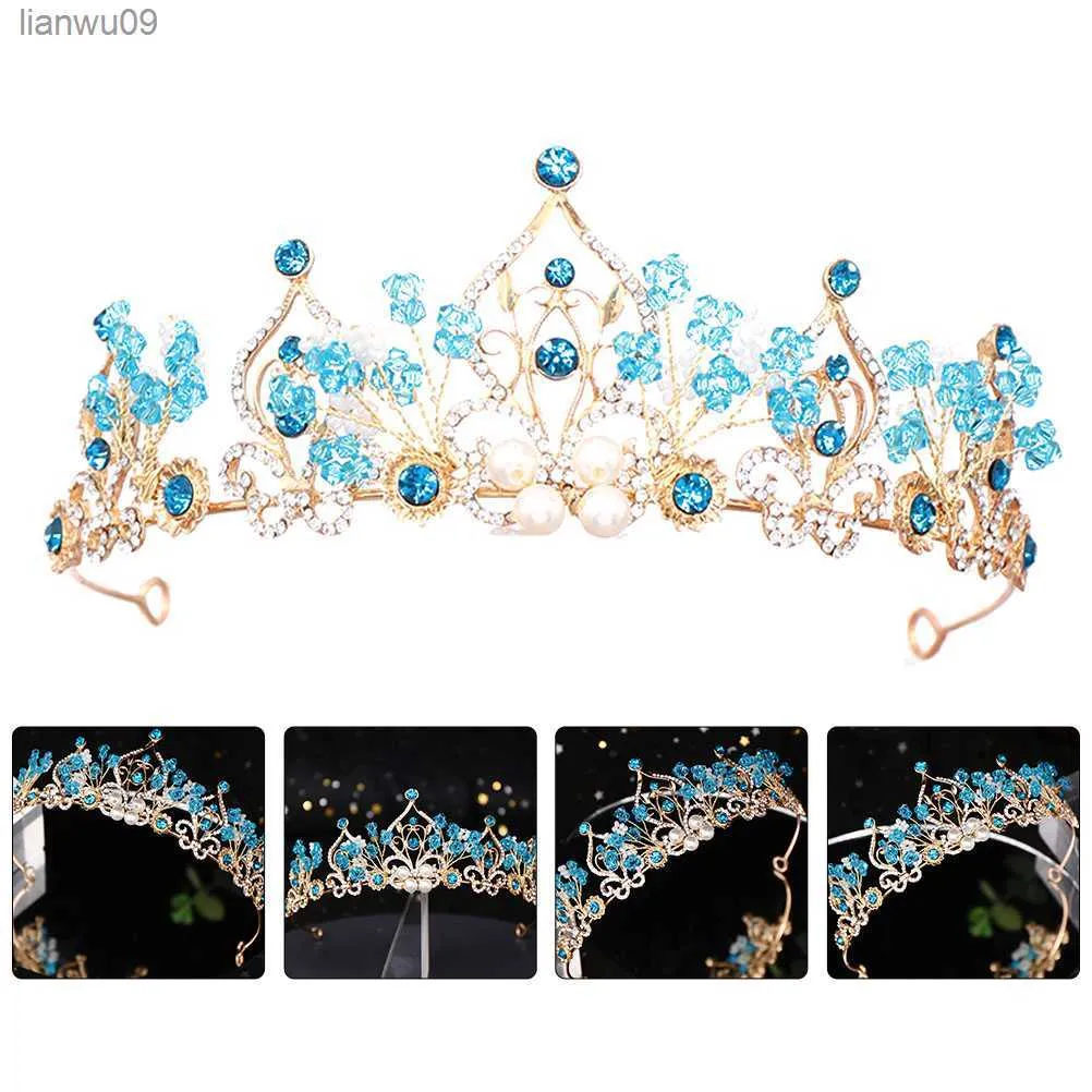 Little Girl pannband Crown Party Headdress Hat 345x6cm Young Blue Metal Accessory Bride L230704