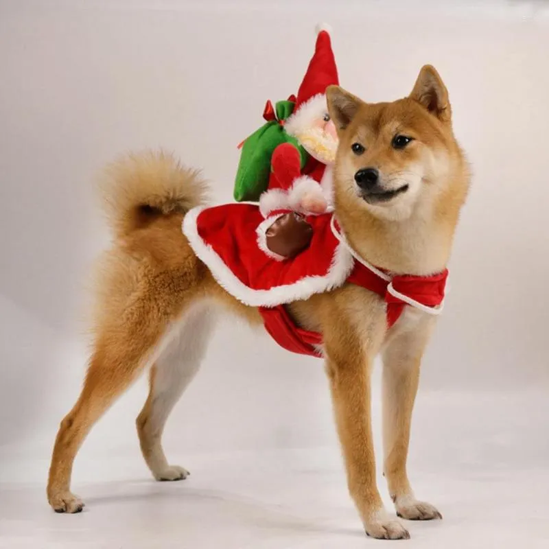 Dog Apparel Winter Warm Dogs Santa Claus Horse Riding Clothing
