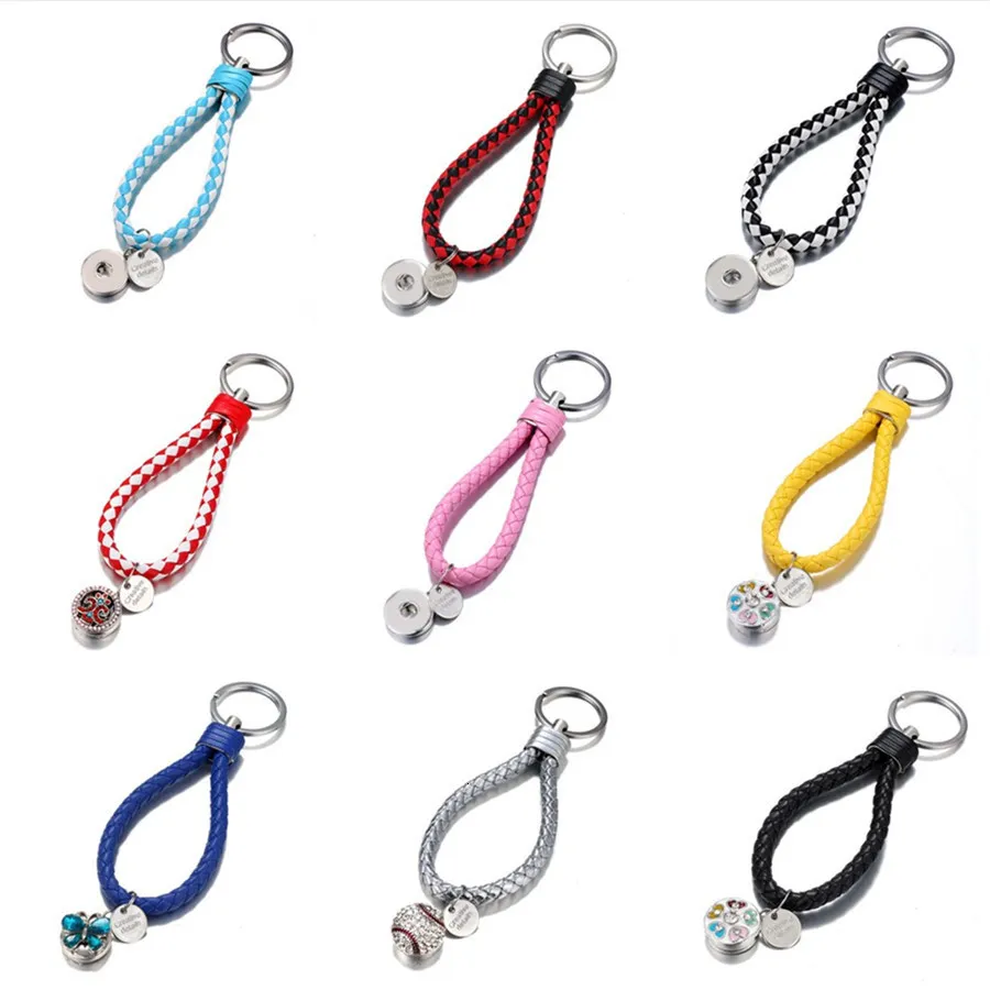 Chaveiros Lanyards Fashion 10pcs Pu Twist couro snap Chaveiros 18 Cores Simple fit DIY 18MM botões de pressão DIY jóias por atacado PJ8001 230715