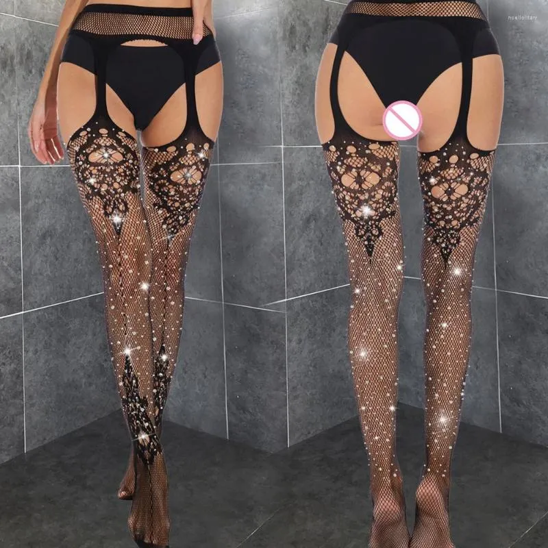 Women Socks Open Crotch Transparent Tights Stockings Bodystockings Crotchless Women's Pantyhose Costumes Lady Rhinestone Underwear Set