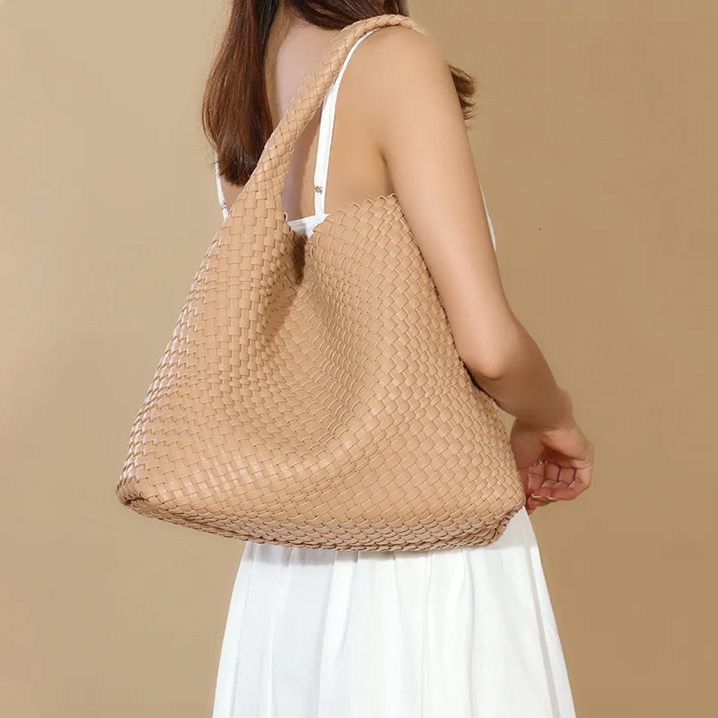 DSGUTWO Woven Tote Bag For Women - Large Vegan Leather Shoulder Bag With Removable Clutch & Adjustable Strap, Hand-Woven Design