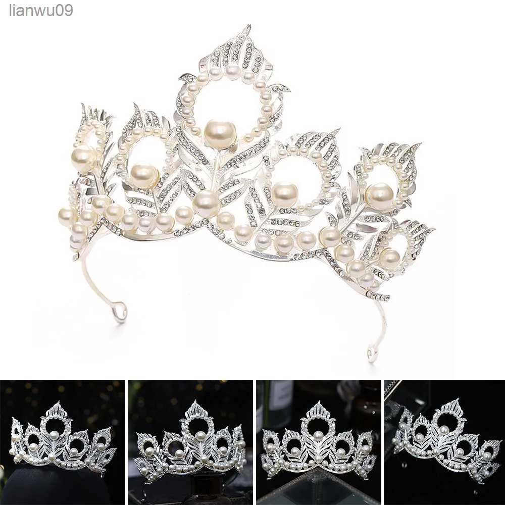 Crown White Pearls Liść kształt nakrycia głowy ślubne przyjęcie urodzinowe Akcesorium Kostium dla Kostiumu Korony Metalowe HSJ88 L230704