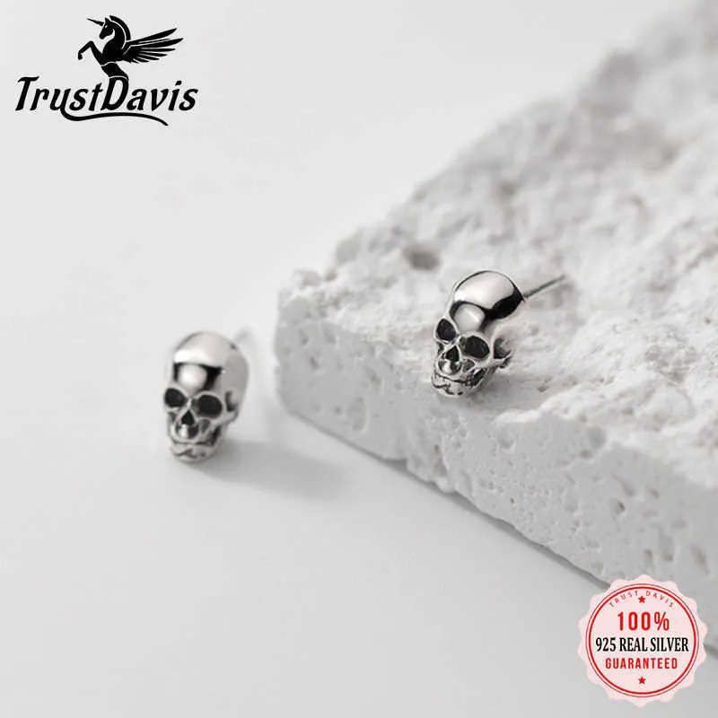 Stud TrustDavis Real 925 Sterling Thai Silver Orecchino Fashion Gothic Skull Orecchini per le donne Regalo di Halloween Gioielleria raffinata DA2537 J230717