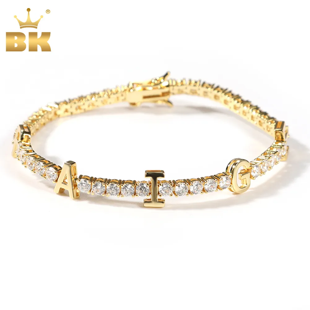 Manchette LE BLING KING Personnalisé Nom Lettre 3mm Tennis Chaîne Bracelet Glacé Coloré Cubique Zircone DIY Lettre Hiphop Bijoux Pour Cadeau 230716