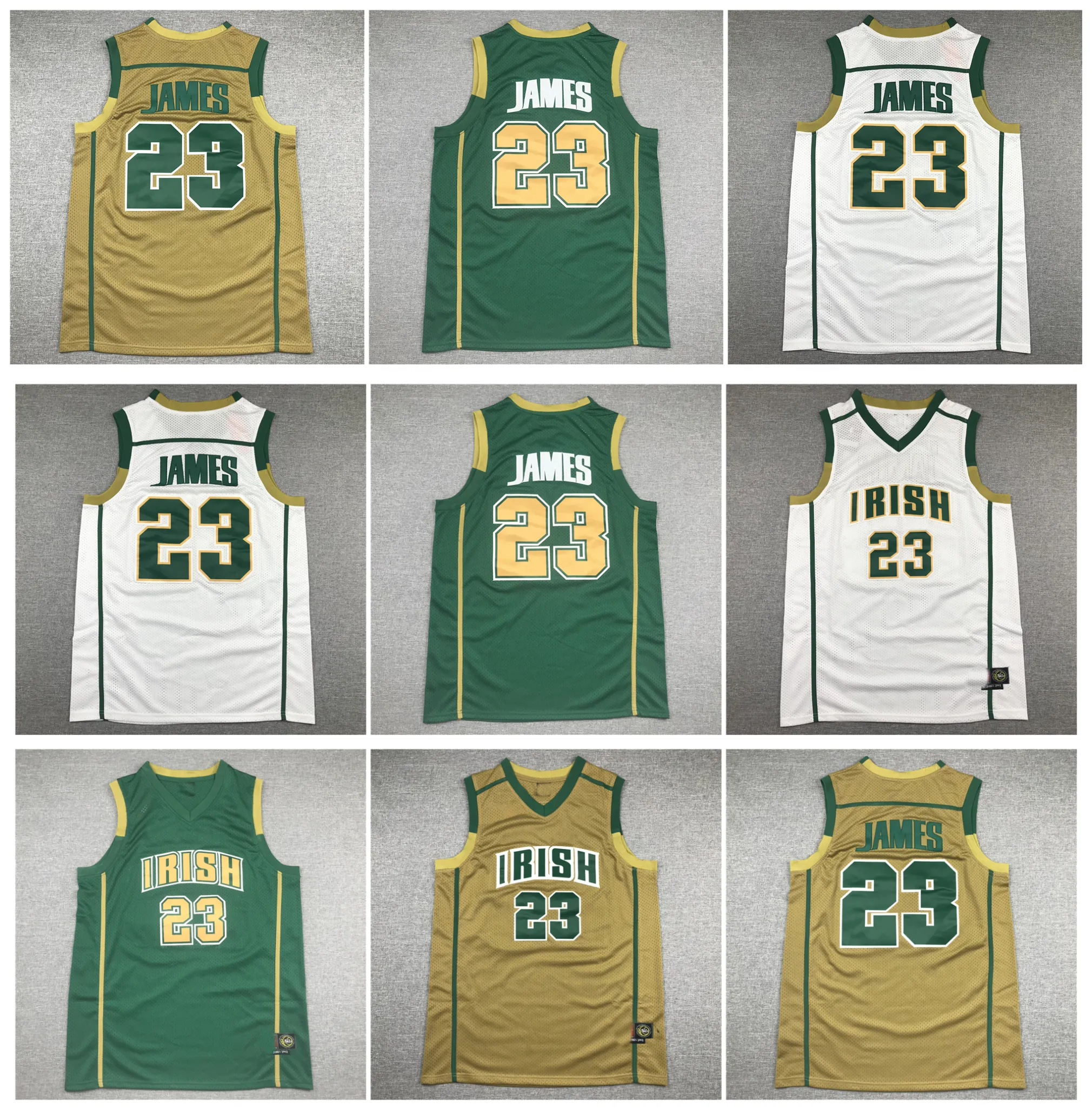 St. Vincent Mary High School Irish High LeBron James basketbalshirt Throwback goud wit groen maat S-XXL