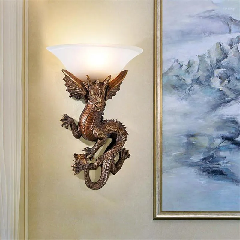 Wall Lamp European Dragon Resin Lamps Living Room Background Nordic Bar Aisle El Glass Sconces Lights Bedside Deco Lighting