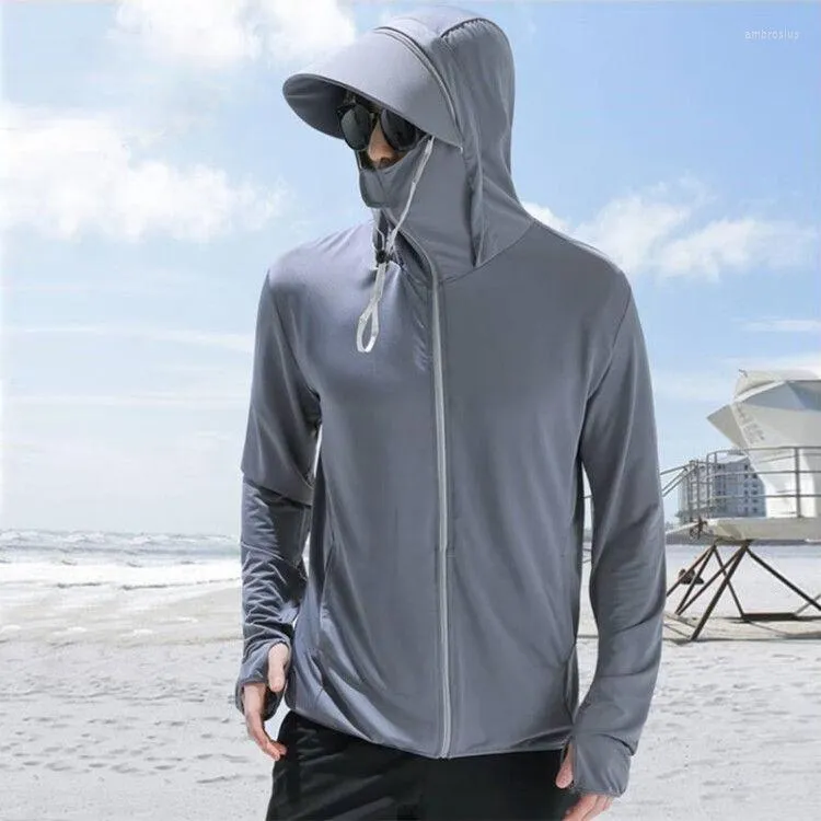 Men's Jackets Thin Section Riding Sun Protection Breathable Jacket UV Quick-drying Ice Casual Outdoor Zipper Hood A102