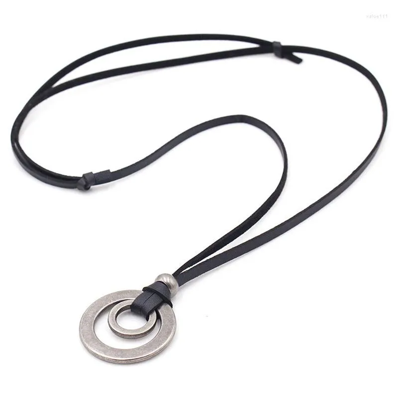 Pendentif Colliers Homme Bijoux Vintage Corde En Cuir Double Cercles Collier Hommes Colliers Colar Couro Main Faire Des Bijoux