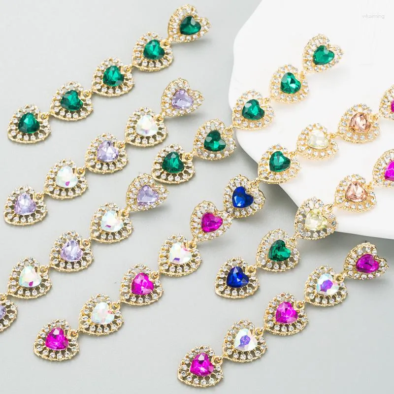 Dangle Earrings Multi Colors Romantic Lovely Heart Fuchsia Charm Crystal Drop Trend Luxury Long Pendientes For Women