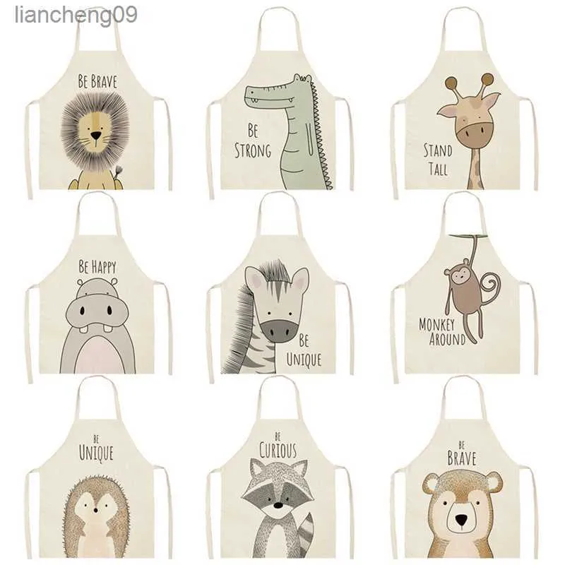 Kitchen Cooking Apron Animal Print Aprons for Lion Elk Bear Fox Women Sleeveless Biking Bibs Pinafores Children Apron Home Bib L230620