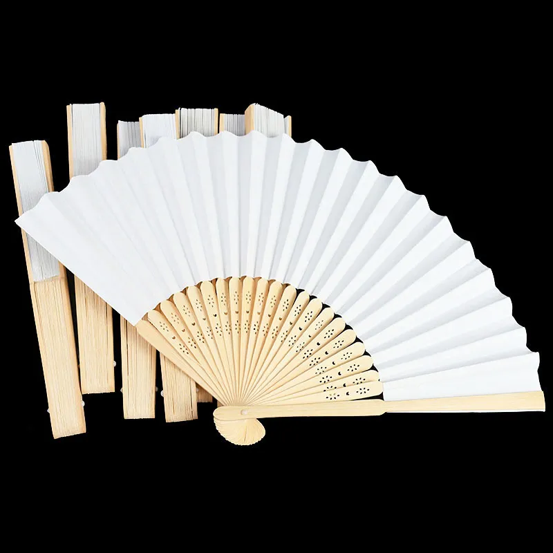 White Folding Fan Portable Chinese Bamboo Paper Fans Wedding Gift For Guest Birthday Party Decoration Kids DIY Painting