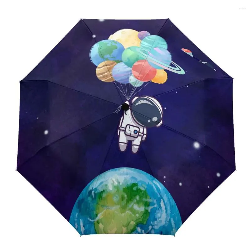 Paraplu Kosmos Ruimte Planeet Ballon Creatieve Paraplu Regen Vrouwen Automatisch Drie Opvouwbare Winddichte Parasol Parapluie