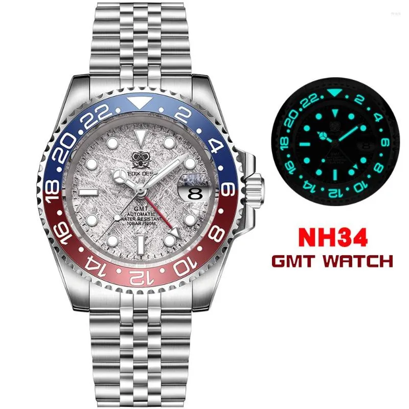 Armbandsur nh34 gmt klocka för män mekaniskt armbandsur luminous bezel safir glas rostfritt stål automatiskt reloj hombre