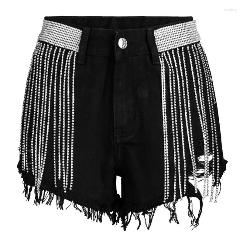 Kvinnors shorts Sexig frans denim Jeans Kvinnor strass utsmyckade kvinnliga korta byxor Tassel Summerkläder Designer Black 2023