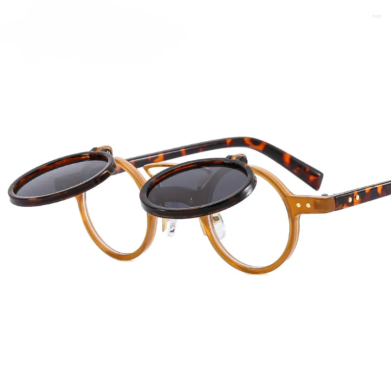 Okulary przeciwsłoneczne Vintage steampunk Flip Up Retro Noby Małe okrągłe okulary przeciwsłoneczne podwójne obiektyw punk