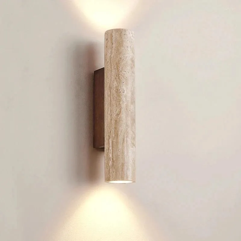 Wall Lamp Yellow Marble Up Down Japan Wabi Sabi Living Room Bedroom Bedside Light Led Travertine Stair Aisle Decor Sconce