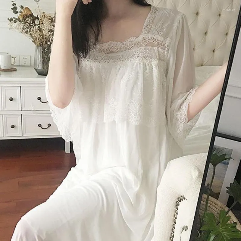 Women's Sleepwear Summer Nightgown Lady Sexy Nightdress Robe Kimono Gown Comfy Nightwear Satin Intimate Lingerie Square Collar Home Wear