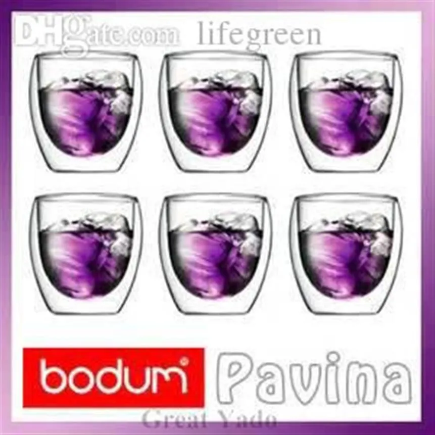 Hele Set van 6 stks Bodum Pavina Dubbelwandige thermische glazen beker mok voor thee espresso wodka 80ml251a