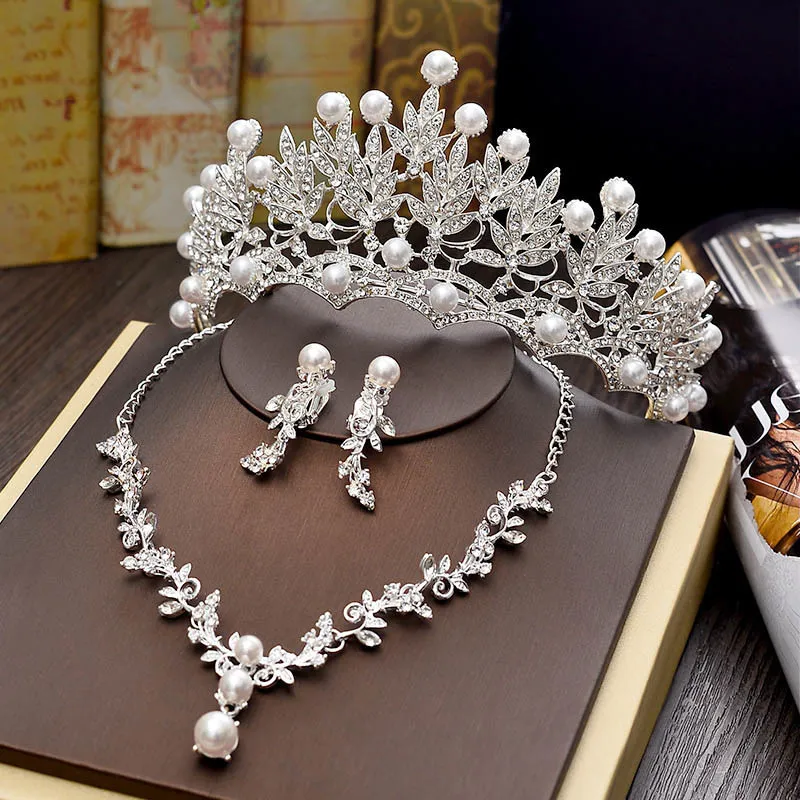 Wedding Jewelry Sets Tiara Necklace Earrings Simulated Pearl Hair Bridal Birthday Party Accessories Fashion Crown Women Gifts 230717