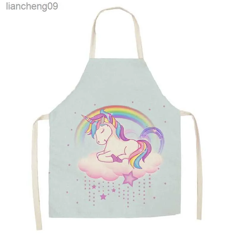 1 pièces tablier de cuisine dessin animé licorne musique imprimé coton lin tabliers pour femmes hommes accessoires de cuisine Delantal Cocina Mujer L230620