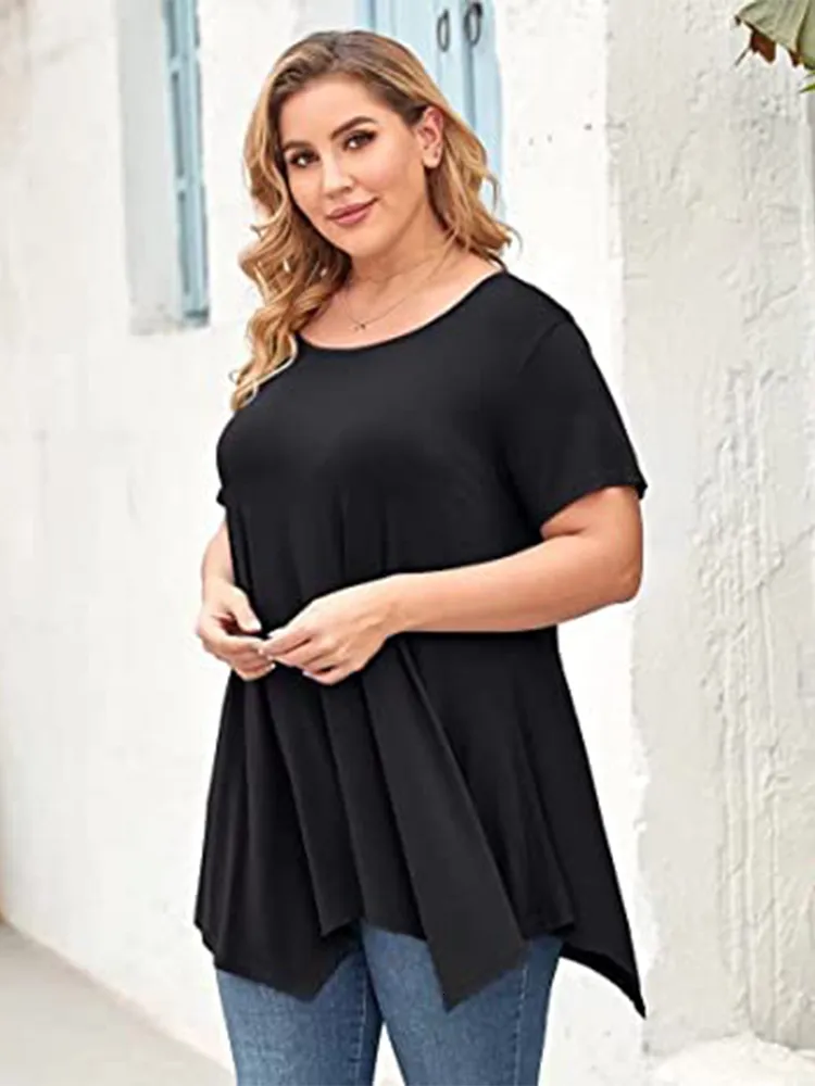 Kvinnors plus-storlek t-shirt casual blus tee shirt plus size ladies tunic peplum tops blus mode kvinnor sommar kort ärm solid street 230715