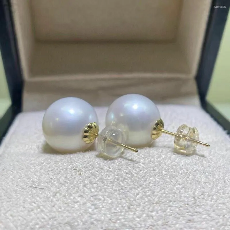 Stud Earrings Elegant 10-11mm South China Sea Round White Pearl 18K Gold