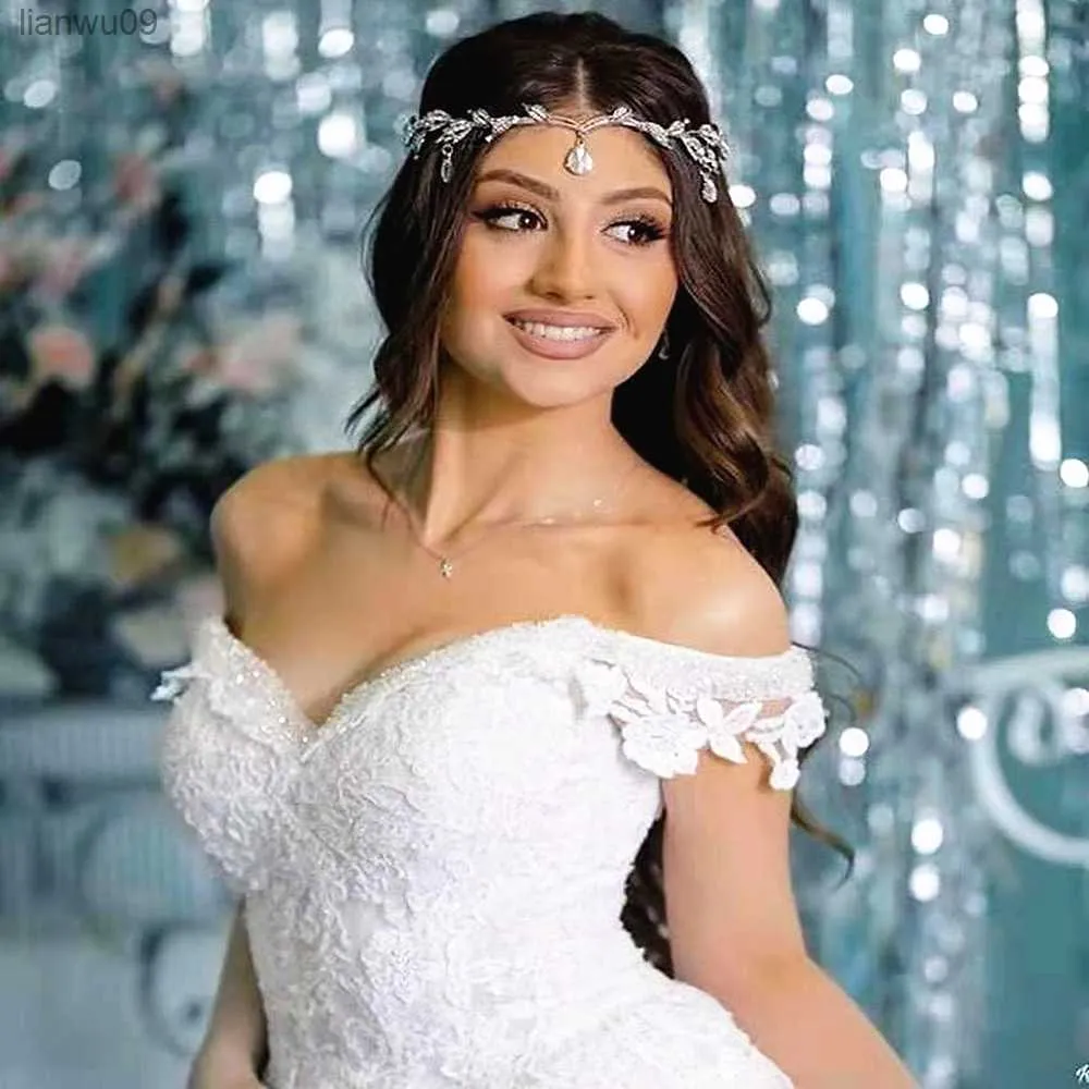 HB13 Bride Tiaras Water Drop Wedding Hair Accessories Crystal Crown Forehead Hairband Indian Bridal Headdress Forehead Headband L230704