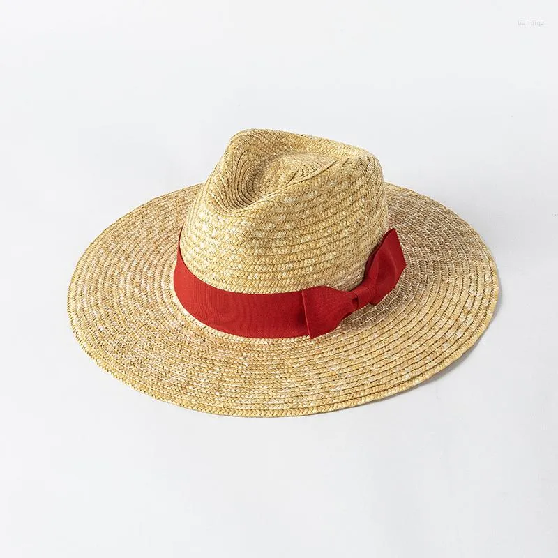 Chapéus de Aba Larga Praia Com Laço Feminino Moda Palha Tecido Fedora Sol Verão Férias Chapéu Panamá Viseira De Plástico Atacado