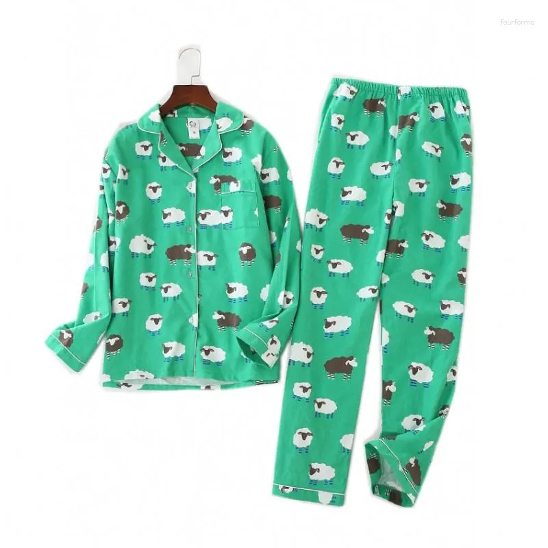 Kadın pijama 2023 Sonbahar Kadınlar Sıradan Çizgi Film Pijama Setleri Kadın Pamuklu Takım Uzun Kollu Dönüş Yaka Ev Kıyafetleri