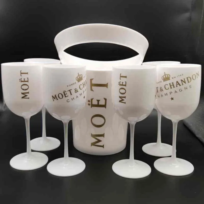 Eiskübel und Kühler mit 6 Stück Weißglas Moet Chandon Champagnerglas Kunststoff273g