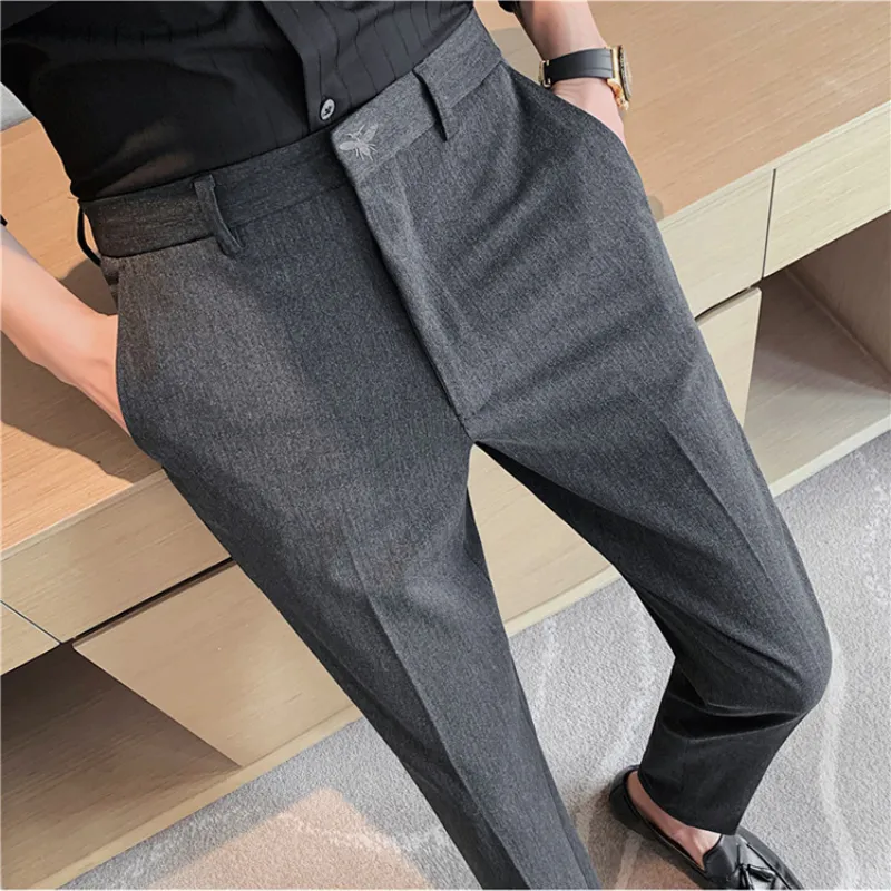 Bi broderi affärsklänning byxor män mode casual office social kostym byxor bröllop brudgum byxor pantalon homme classique