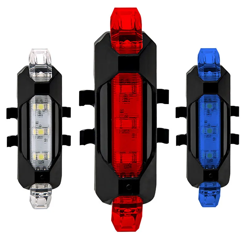 Luz de aviso de cauda de bicicleta de montanha recarregável USB de 5 LEDs de ciclismo Lâmpada de segurança traseira Lâmpada de segurança de bicicleta de ciclismo Luzes refletoras de 4 modos acessórios de luz traseira