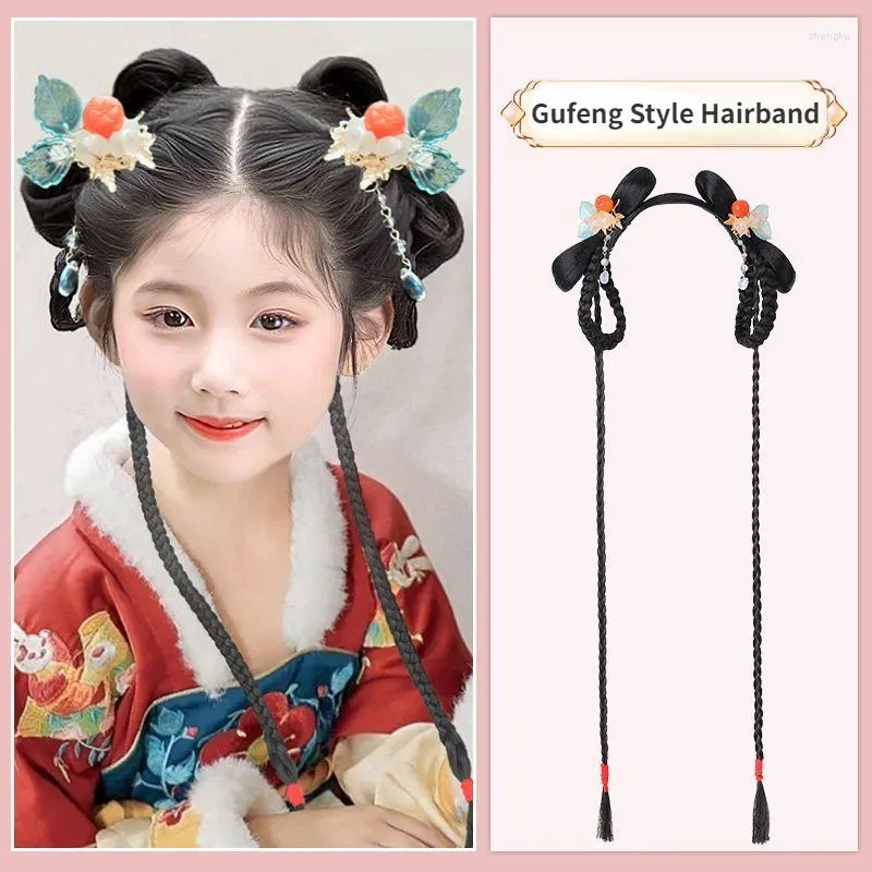 Accessoires de cheveux ancien Costume chinois Hanfu une pièce perruque bandeau mignon tresse sac puce à cheveux pour les filles paresseux à l'ancienne