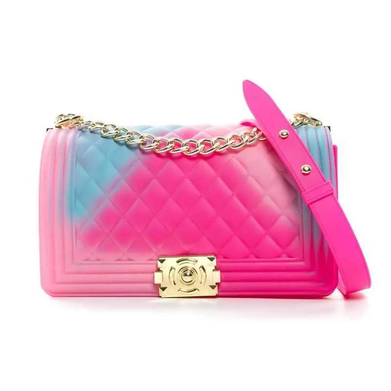 Tepilte Quilted Shoulder Bag Multi Color Jelly Bag PVC Flap Handbag with  Metal Chain - Walmart.com