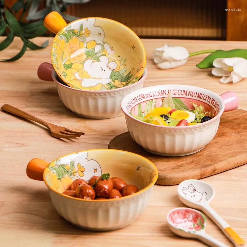 Bowls Underglaze Ceramic Tableware Baking High-color Fruit Salad Cartoon Noodle For The Oven