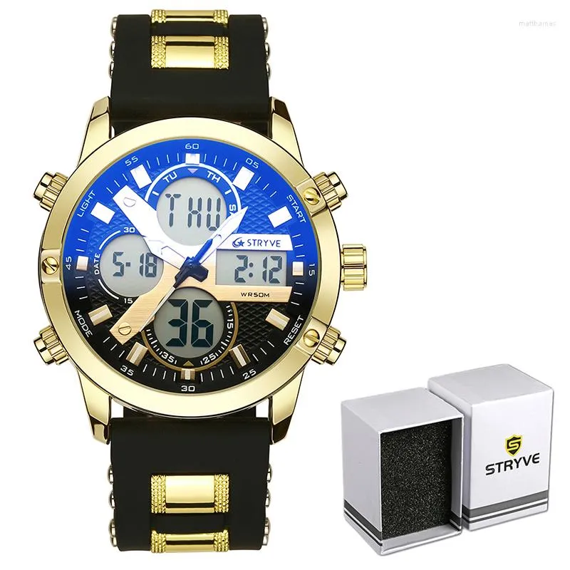 Wristwatches Stryve Sports Brand 8021 Men Watches Time Time Date Week ساعة إلكترونية على مدار الساعة العسكرية العسكرية الكوارتز المراقبة الرقمية Reloj Hombre