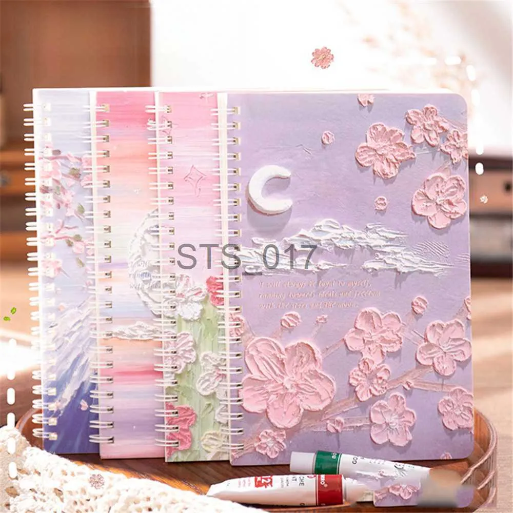 Anteckningar Anmärkningar 1st Random Kawaii Stationery Cartoon Rainbow Gradient Oil Målning Serie Portable Student Coil Book A5 Notebook Grils Gifts X0715