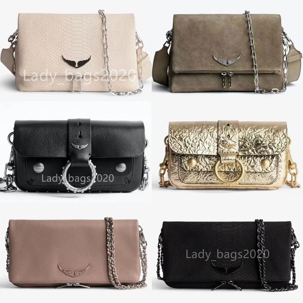 Zadig Voltaire Tasche ZV Ketten Nietentaschen Krokodilleder Leinwand Designer Flügel Diamantbügelnde Frau Wildleder Umhängetasche Nietenhandtasche Umhängetasche 3 Größe Neu