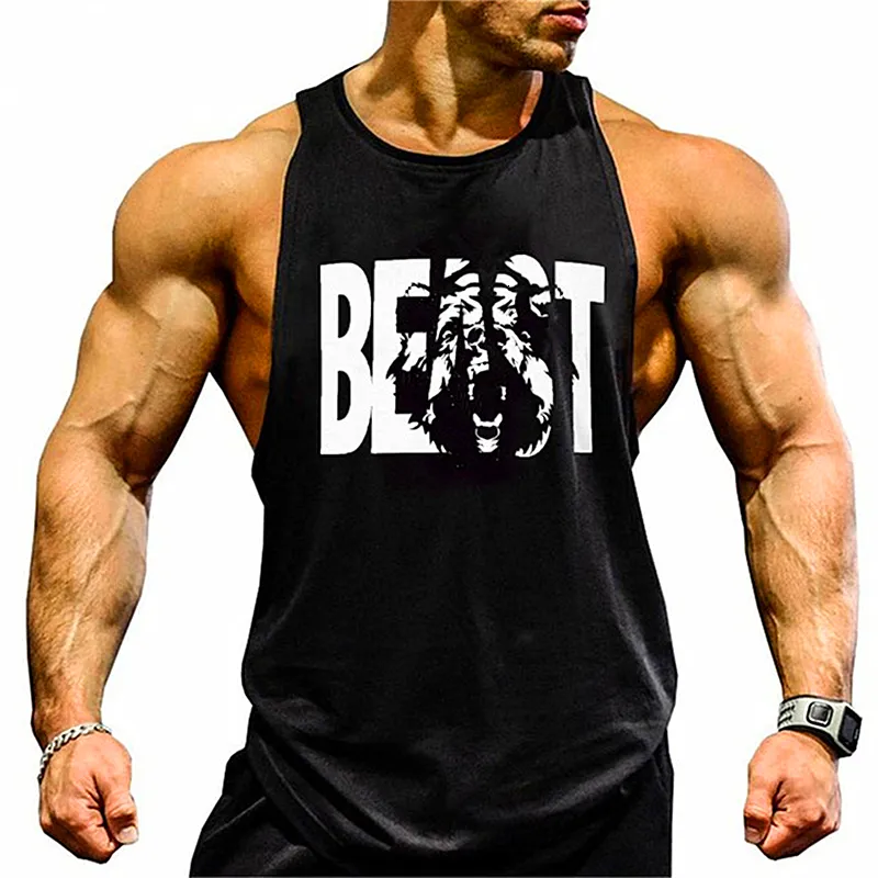 Regatas masculinas Academia Roupas de marca Musculação Fitness Homens tanques de corrida treino Colete estampado BEAST Camiseta esportiva longarina 230715