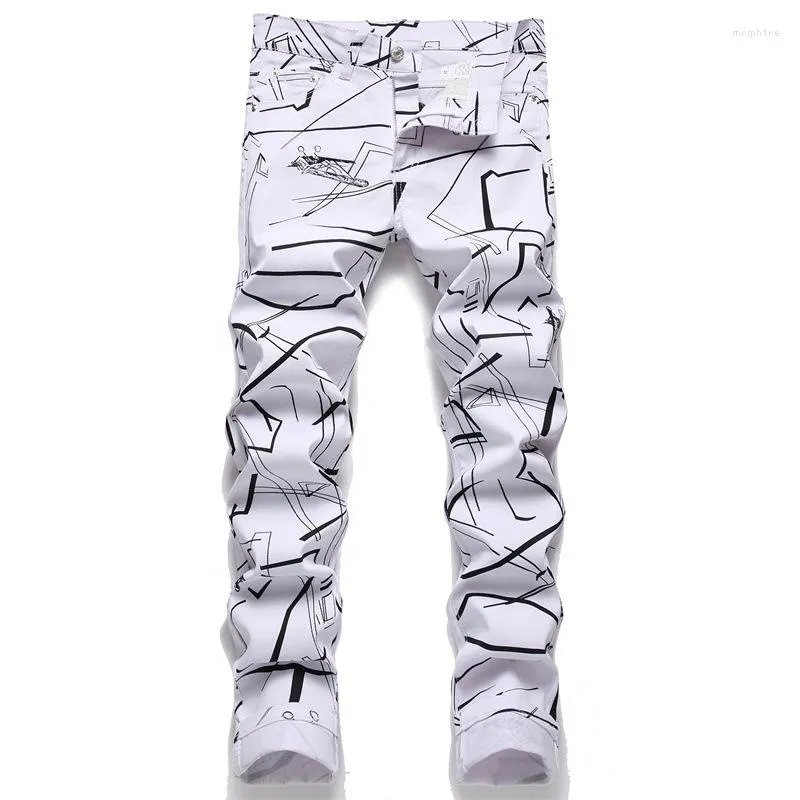 Jeans pour hommes Denim luxe mode blanc impression numérique jeune marque pantalons quotidiens pantalons décontractés droits