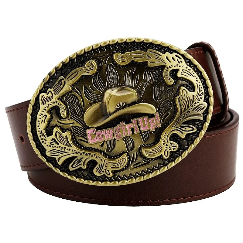 Belts Fashion Women Cowboy Belt Cowgirl American Western Style Cowboy Hat Boots Pattern Cow Girl Rodeo Accessories 230715