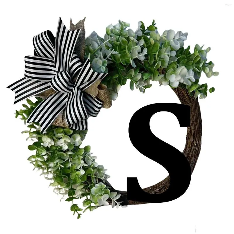 Decorative Flowers 2023 Last Name Year Round Front Door Wreath Porch Decoration 26 Letter Welcome Sign With Eucalyptus Garland And Bow