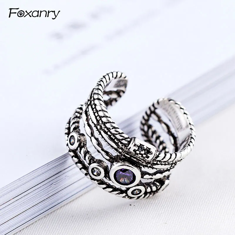 Foxanry gros argent couleur fête anneaux Vintage Punk-Style bijoux accessoires cadeaux pour femmes taille 16mm réglable