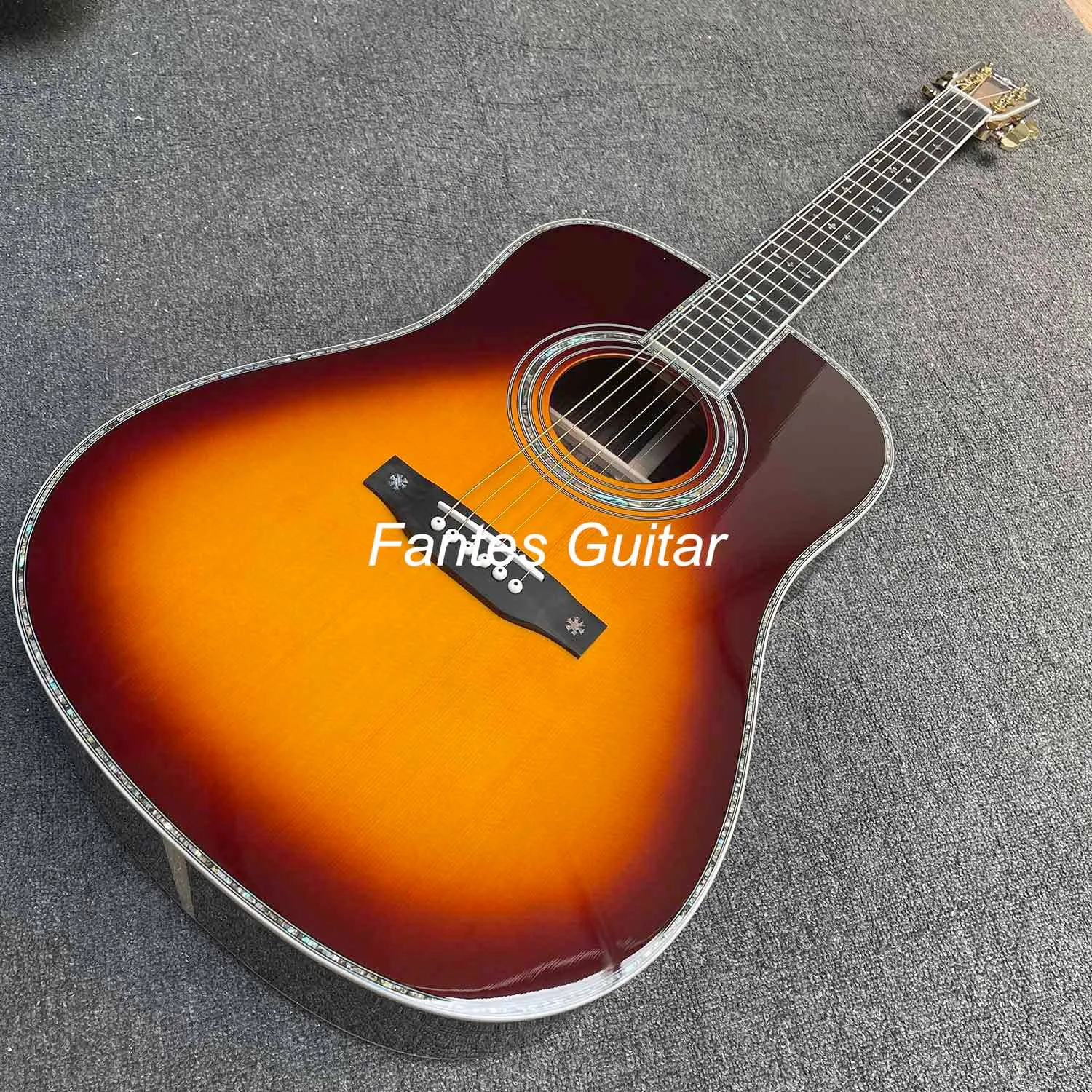 Niestandardowa dreadnought 41 -calowa górna gitara akustyczna z palisną palisą podstrunnica drzew roseńskiej w Sunburst