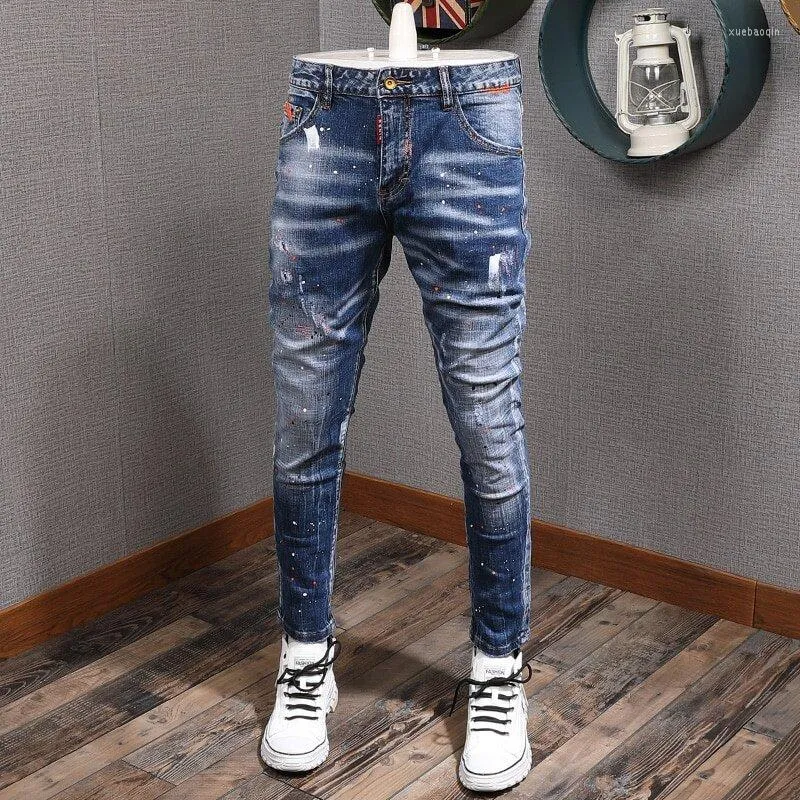 Мужские джинсы размер 28-38 мужчин, разорванные весной лето осень мода, повседневная дыра Слим Fit Skinny растягивает длинные джинсовые брюки уличная одежда