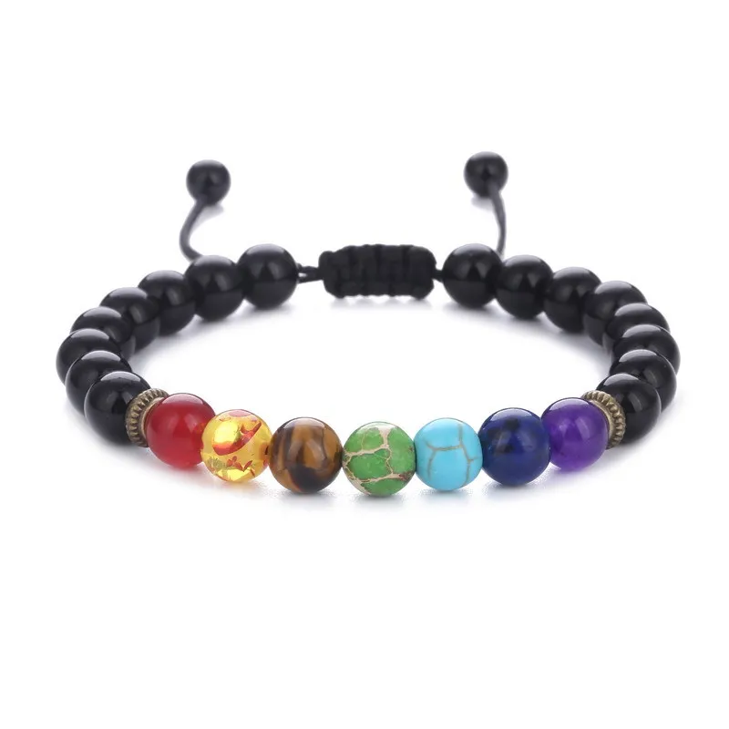 Edelstein-Perlen-Armband, Lava-Tigerauge, 7 Chakra-Armband für Männer und Frauen, Meditation, handgefertigter, verstellbarer Schmuck
